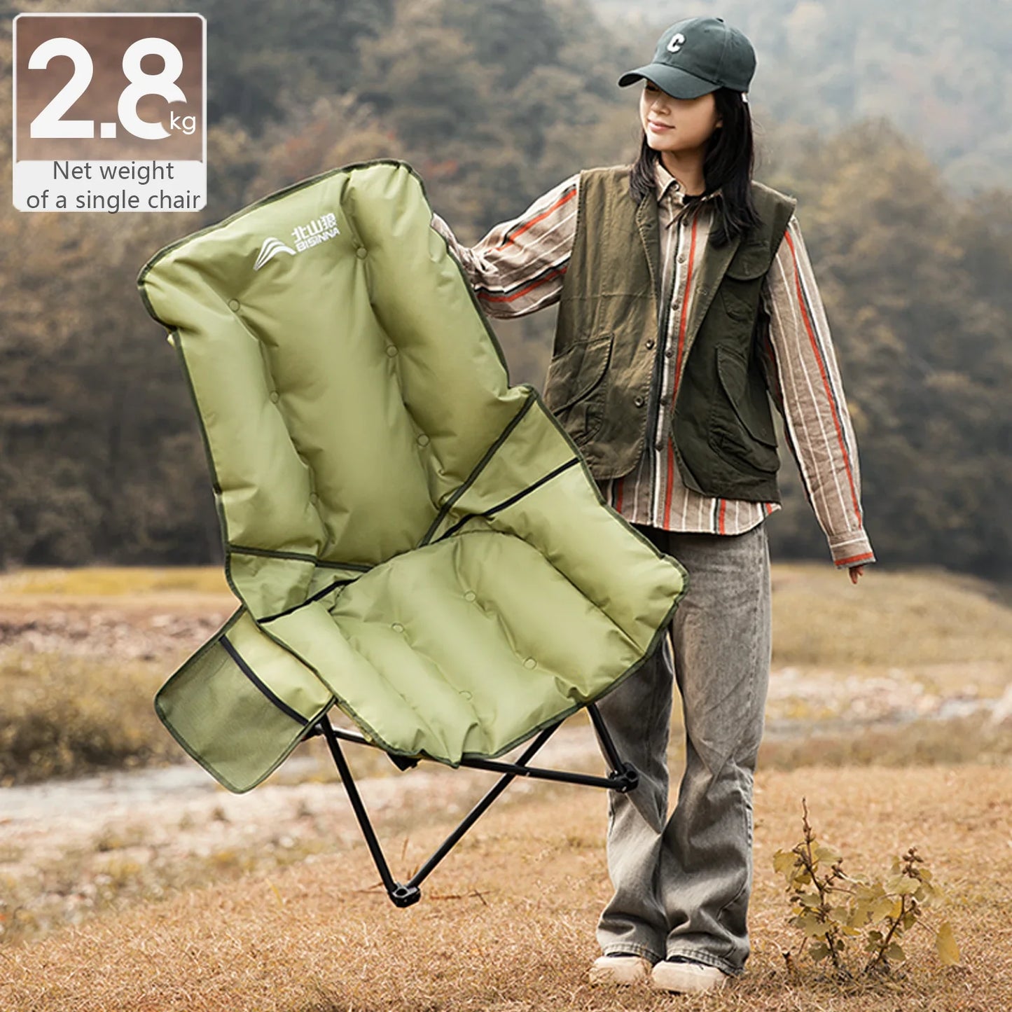 High-Back Adjustable Camping Moon Folding Leisure Chair Green
