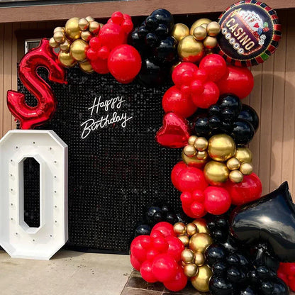 Red & Gold Balloon Arch Garland Kit with Metallic Gold Confetti Balloons