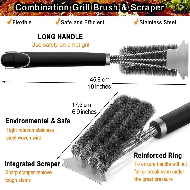 Safe Grill Brush and Scraper with Deluxe Handle