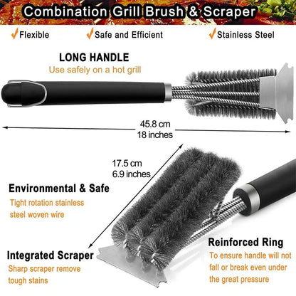 Safe Grill Brush and Scraper with Deluxe Handle
