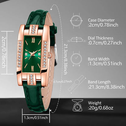 Green Women’s Quartz Watch Jewelry Gift Set