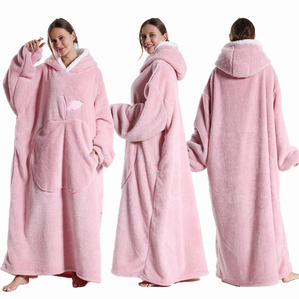 Extra Long Hooded Flannel Wearable Blanket