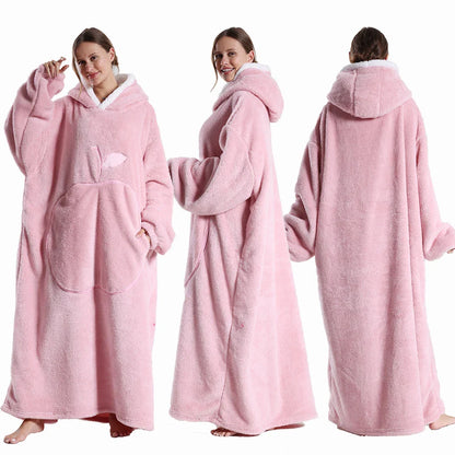 Extra Long Hooded Flannel Wearable Blanket