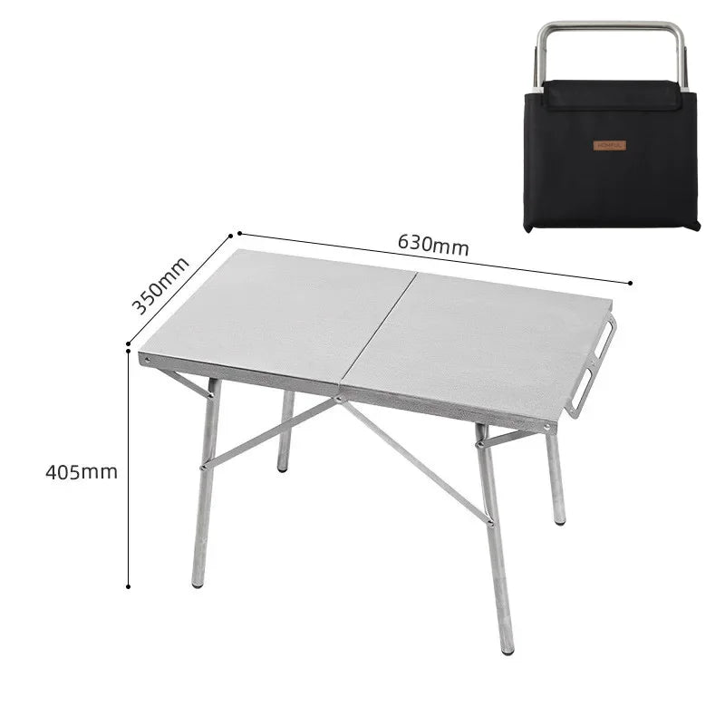 Folding Stainless Steel Camping Table Heat-Resistant Silver
