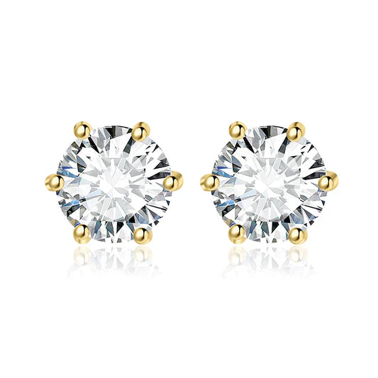 Earrings Stud Round 5A Zirconia for Women (Gold)