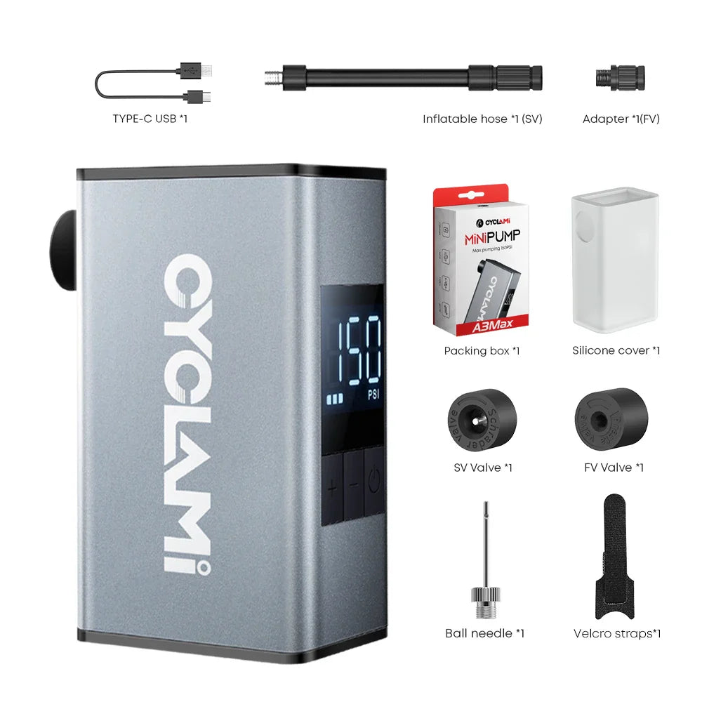 Bike Pump 50 PSI Rechargeable Tire Inflator with Schrader Silver