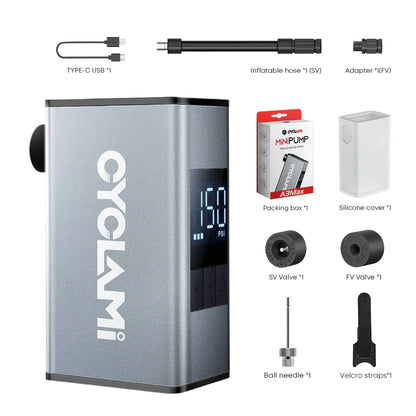 Bike Pump 50 PSI Rechargeable Tire Inflator with Schrader Silver