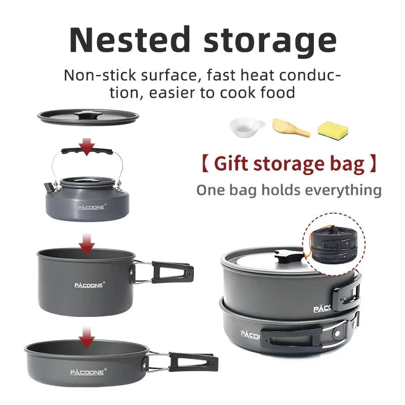 Portable Aluminum Camping Cookware Kit Grey