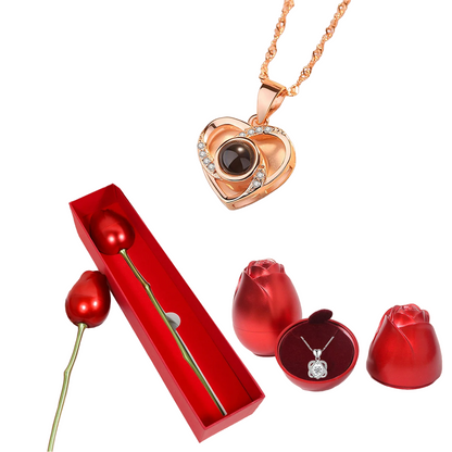 Rose-Embellished Love Heart Necklace - Gold Finish, 45cm Length