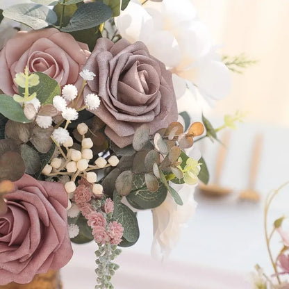 25pcs Real Touch Cinnamon Combination Artificial Rose Flower Arrangement - Warm Taupe & Nude