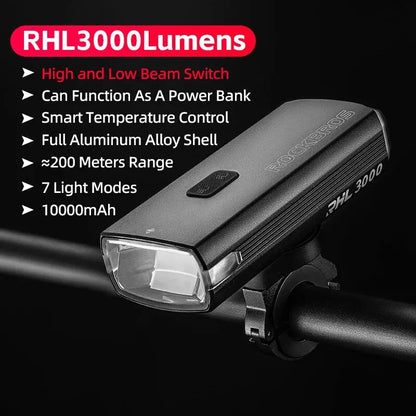 3000LM Bike Headlight 10000mAh Power Bank Black