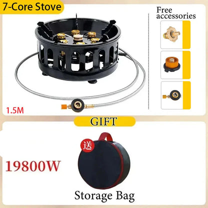 7-Core High-Power Camping Stove Gas Burner Black