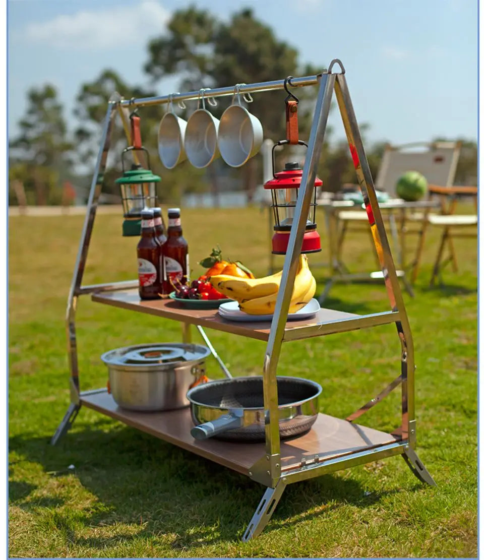 Portable Folding Outdoor Camping Storage Shelf 304 Stainless Steel Silver