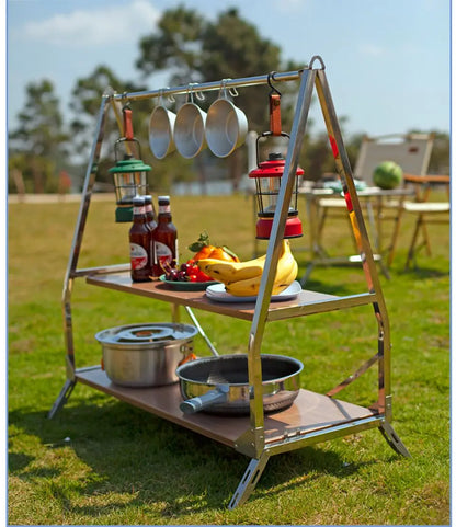 Portable Folding Outdoor Camping Storage Shelf 304 Stainless Steel Silver