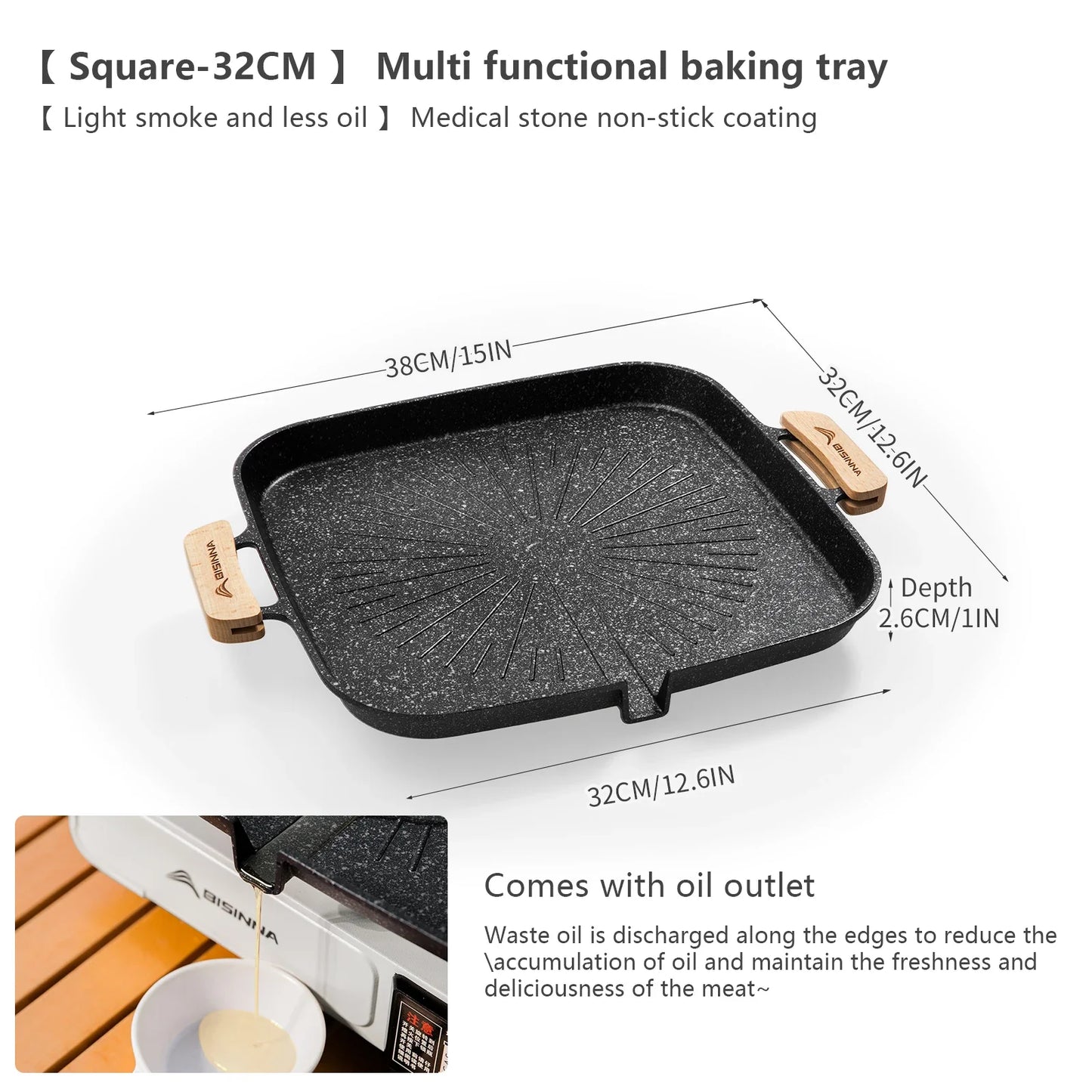 Square Camping BBQ Grill Pan Black