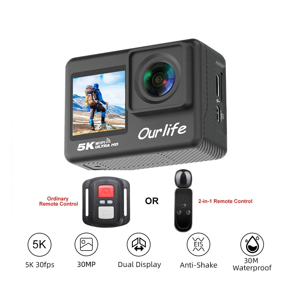 5K Action Camera with Touchscreen Waterproof Black