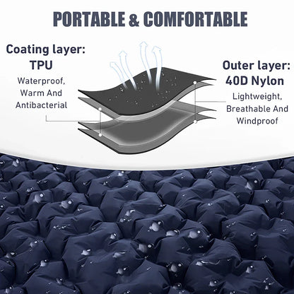 Double Inflatable Camping Mattress with Built-in Pillow Pump Navy Blue