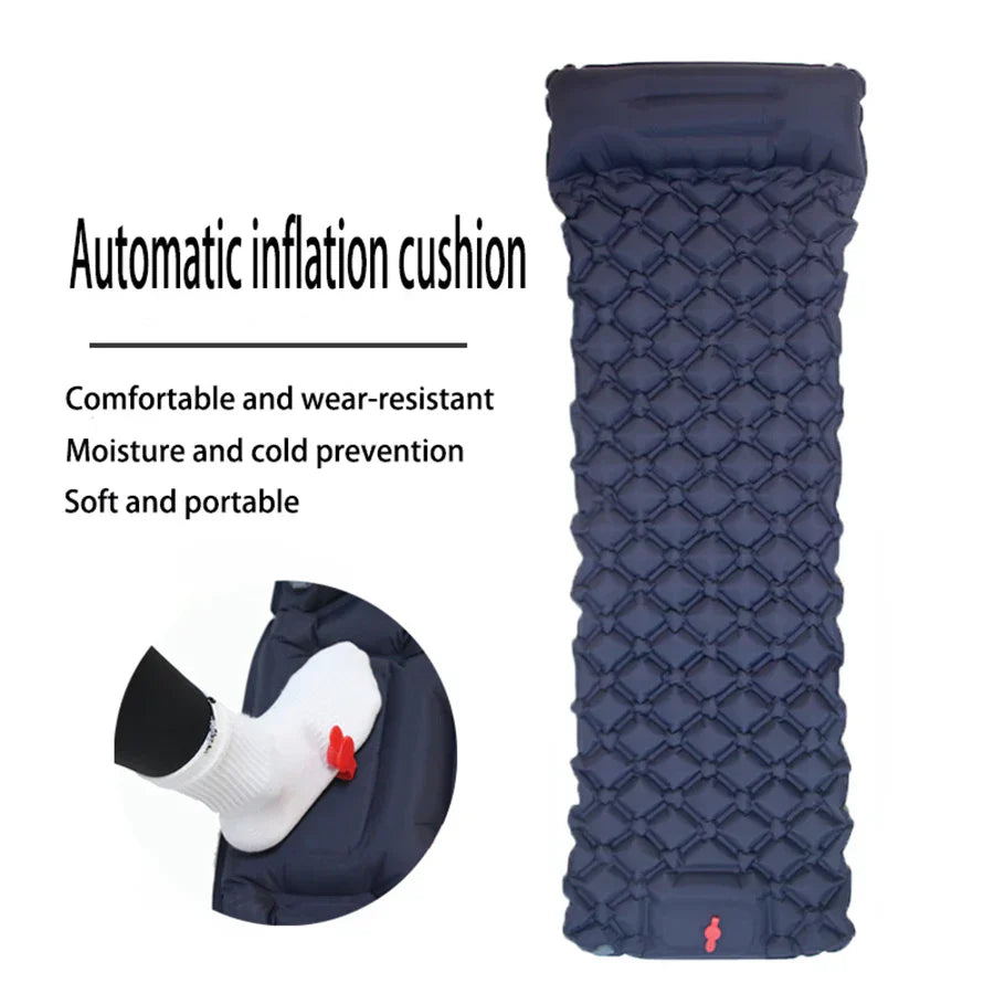 Outdoor Ultralight Camping Sleeping Pad with Built-in Pump and Headrest