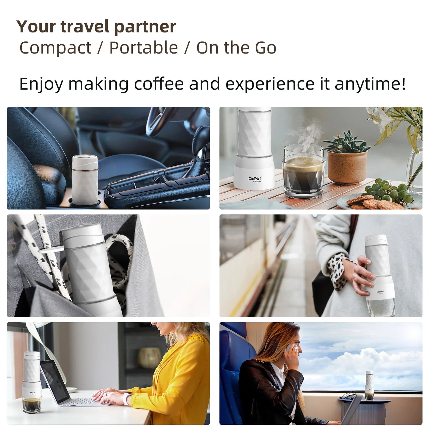 Portable Hand Press Espresso Maker 3 in 1 Travel Coffee Brewer White