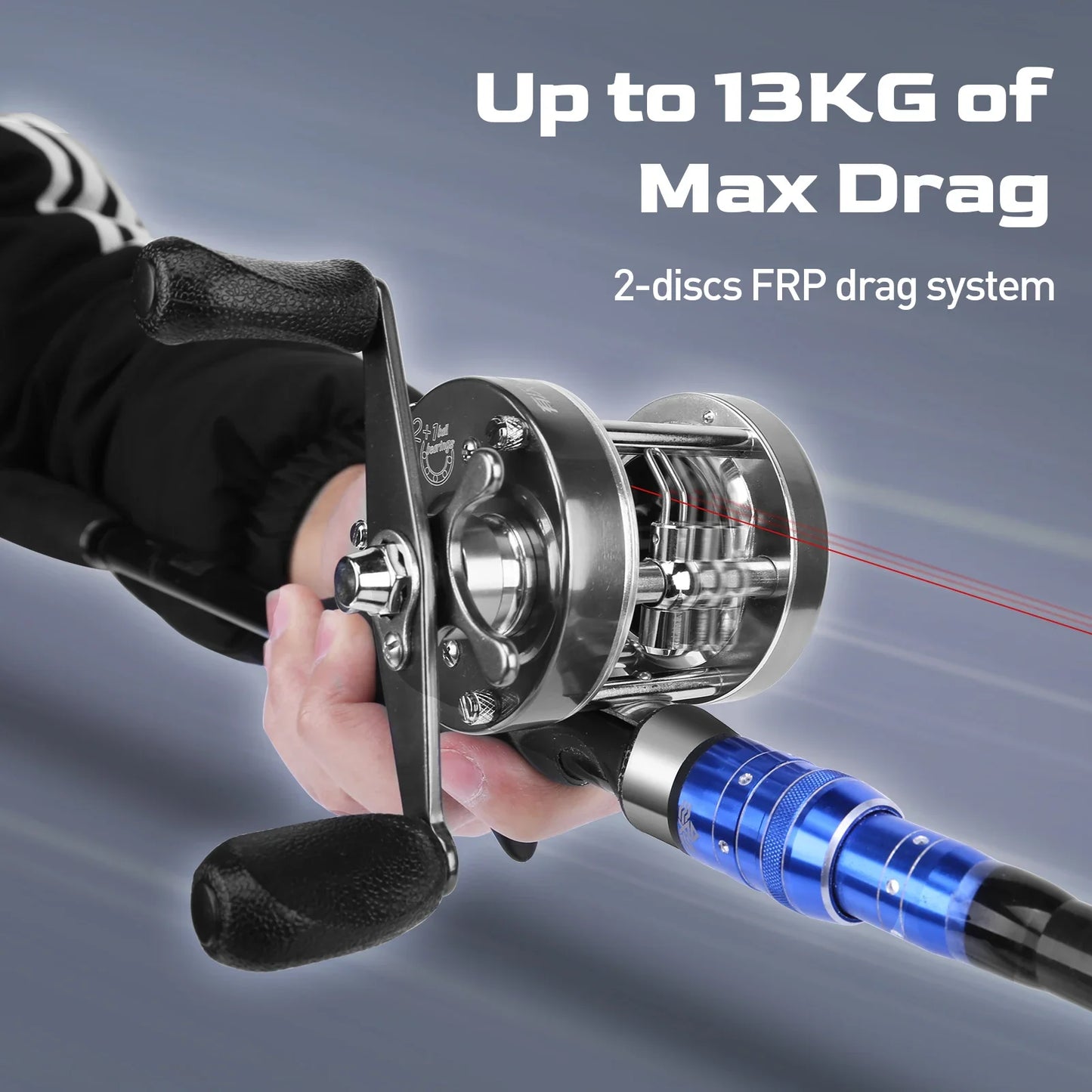 Flag Round Baitcasting Reel 5000 13kg Max DragRight Hand Silver