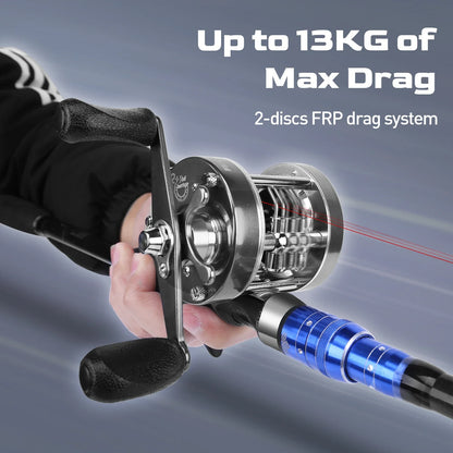 Flag Round Baitcasting Reel 5000 13kg Max DragRight Hand Silver