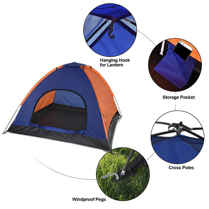 Lightweight 3–4 Person Camping Tent with Rain Fly Blue/Orange