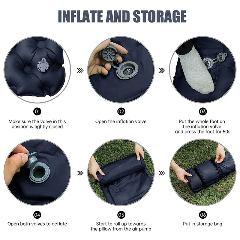 Inflatable  Sleeping Pad Air Mattress with Built-in Pillow Pump Navy Blue