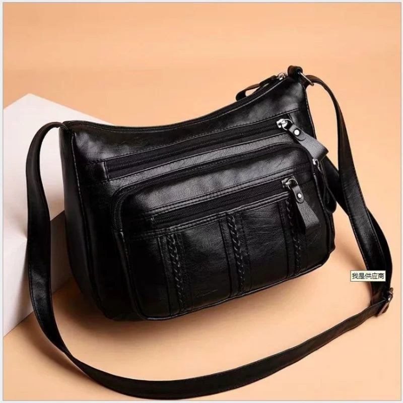 Women's Shoulder Crossbody Bag with Multilayered Soft Leather