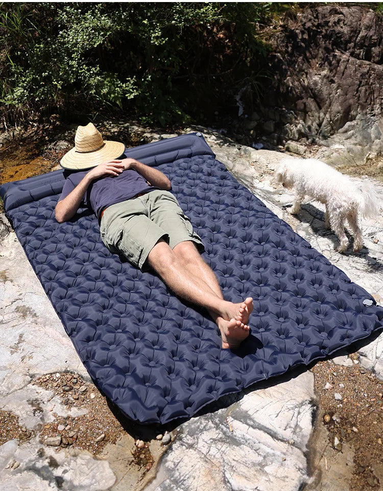 Double Sleeping Pad Inflatable Camping Navy Blue