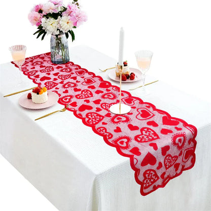 Elegant Valentine's Day Lace Table Runner Set - Red Poinsettia Design