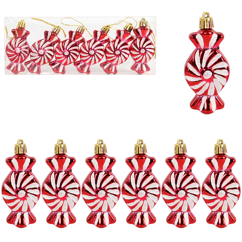 Sparkling 6-Piece Christmas Lollipop Candy Cane Pendant Ornaments Set