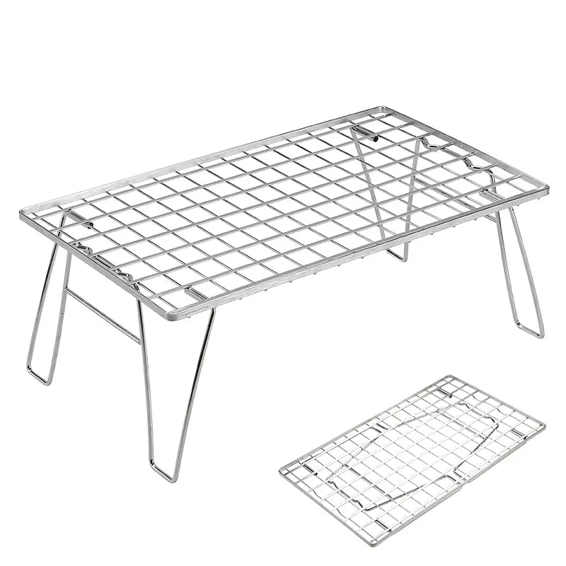 Heavy-Duty Camping BBQ Table Foldable Grill Silver