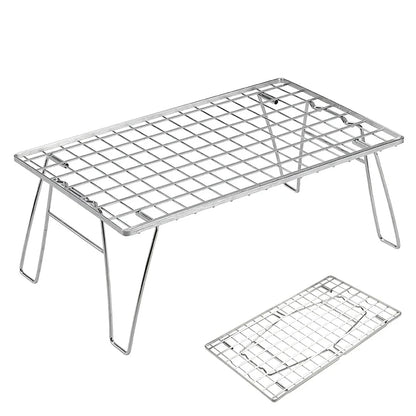 Heavy-Duty Camping BBQ Table Foldable Grill Silver