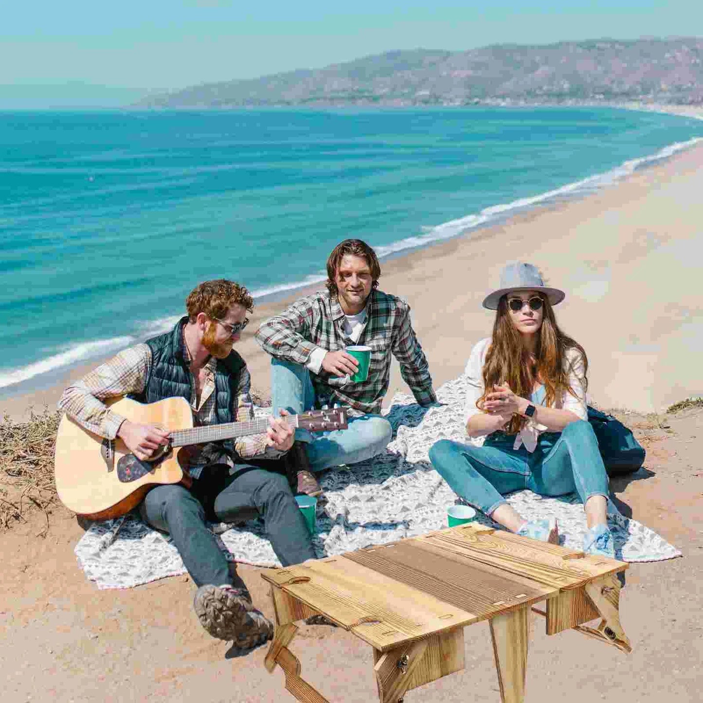 Folding Table Basket Wooden