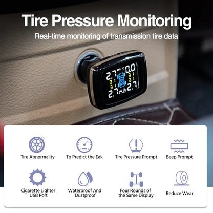 Smart USB Wireless Tire Pressure Monitoring System with Solar Charging Black