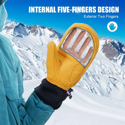 Ski Gloves Leather Snowboard Mittens - Men & Women