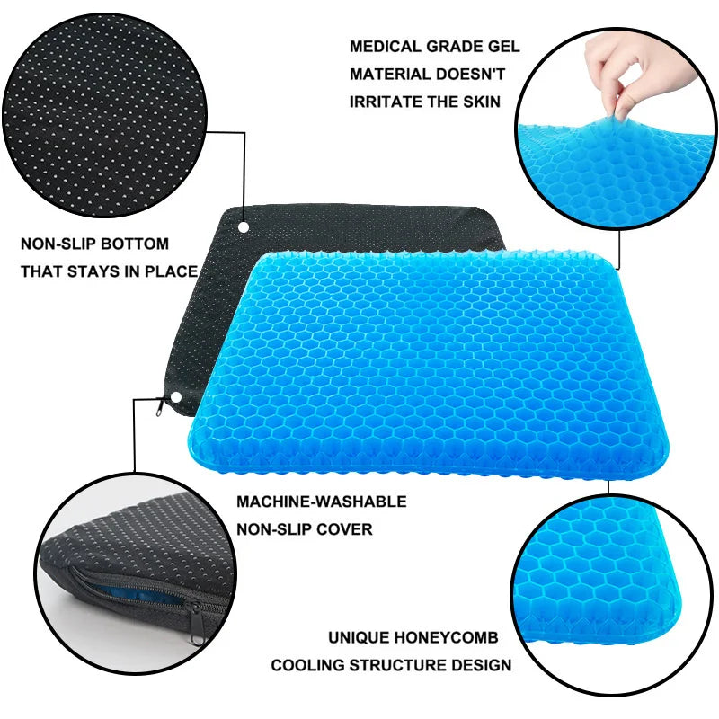 3D Honeycomb Gel Seat Cushion Breathable Cooling Pad Blue