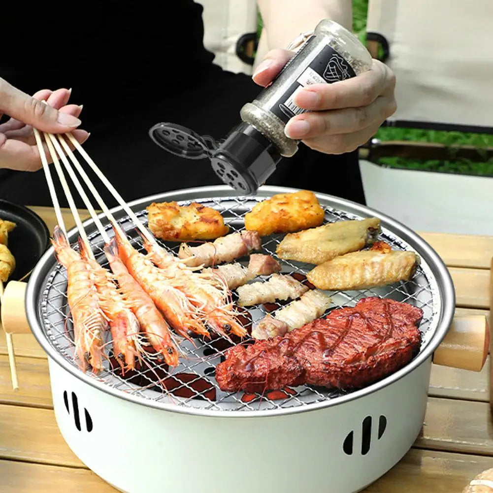 Steel Charcoal BBQ Grill Stove Round Split Non-Stick Barbecue Rack White