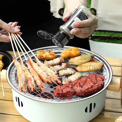 Steel Charcoal BBQ Grill Stove Round Split Non-Stick Barbecue Rack White