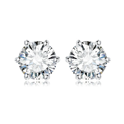 Earrings Stud Round 5A Zirconia Silver for Women (Silver)