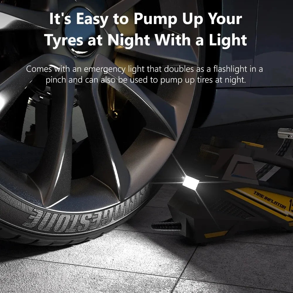 Corded Portable Car Air Pump 12V 150PSI Electric Tire Inflator with LED Yellow