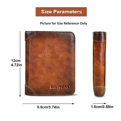 Black Genuine Leather Retro Business Wallet - Short Card Holder & Coin Purse