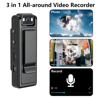 Mini 1080P Body Camera Digital with 64GB Black