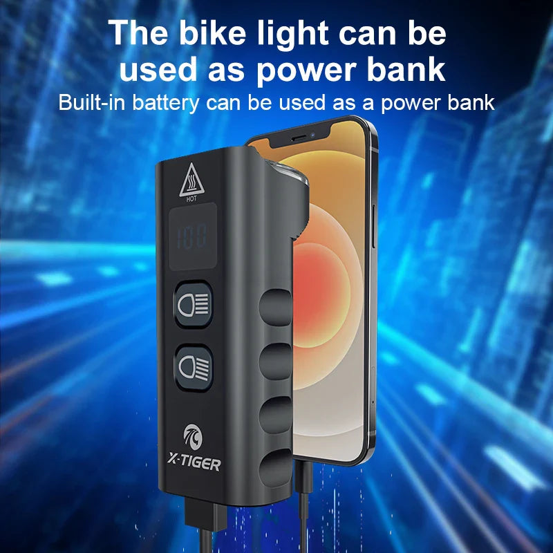 6400mAh Bike Front Light 2400LM LED Headlight Black