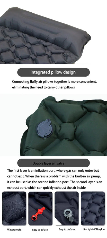 Outdoor Ultralight Camping Sleeping Pad with Built-in Pump and Headrest