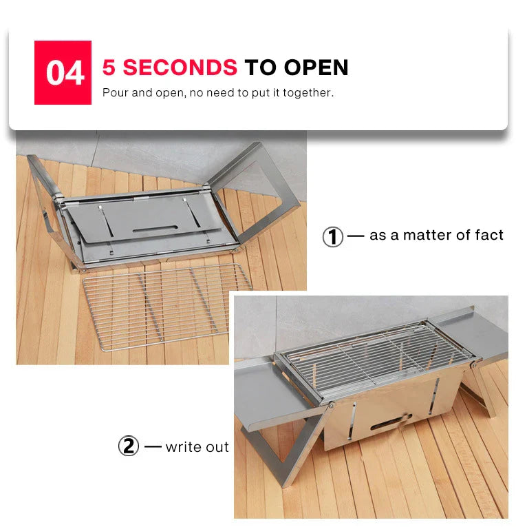 Folding Charcoal Grill Stove Silver