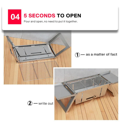 Folding Charcoal Grill Stove Silver