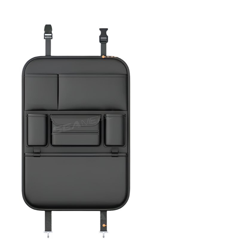 6-Pocket Car Backseat Organizer Waterproof PU Leather Storage Bag Black