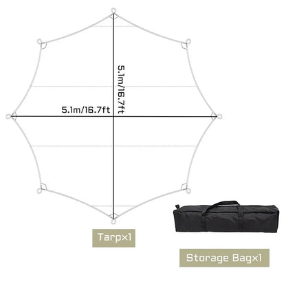 5.1x5.1m Octagon Butterfly Camping Tarp Waterproof Khaki