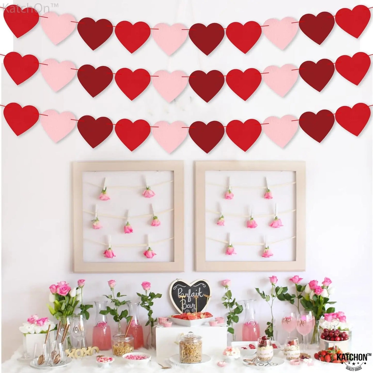 Festive Love - 4pcs Pre-Assembled Felt Heart Garland Banner for Valentine's Day Deco